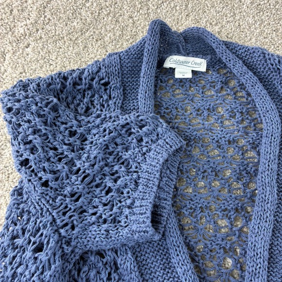 Coldwater Creek Womens Open Knit Cardigan Sweater Blue‎ Short Sleeve Size M - Picture 9 of 10